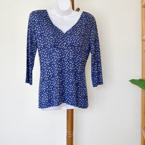 Banana Republic Women's V-Neck Pleated Flattering Blue/Black/White Blouse PS